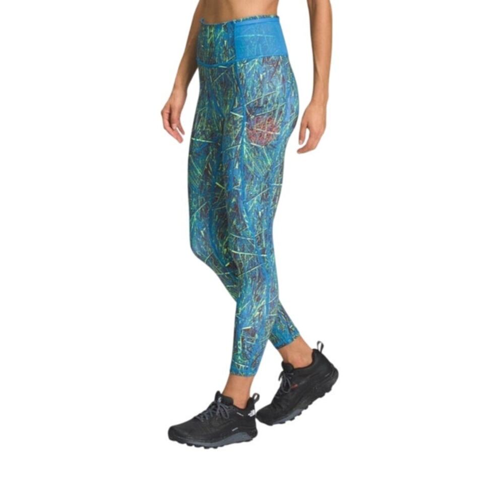 Women's North Face Trailwear QTM High-Rise 7/8 Tights Leggings Blue Neon XS